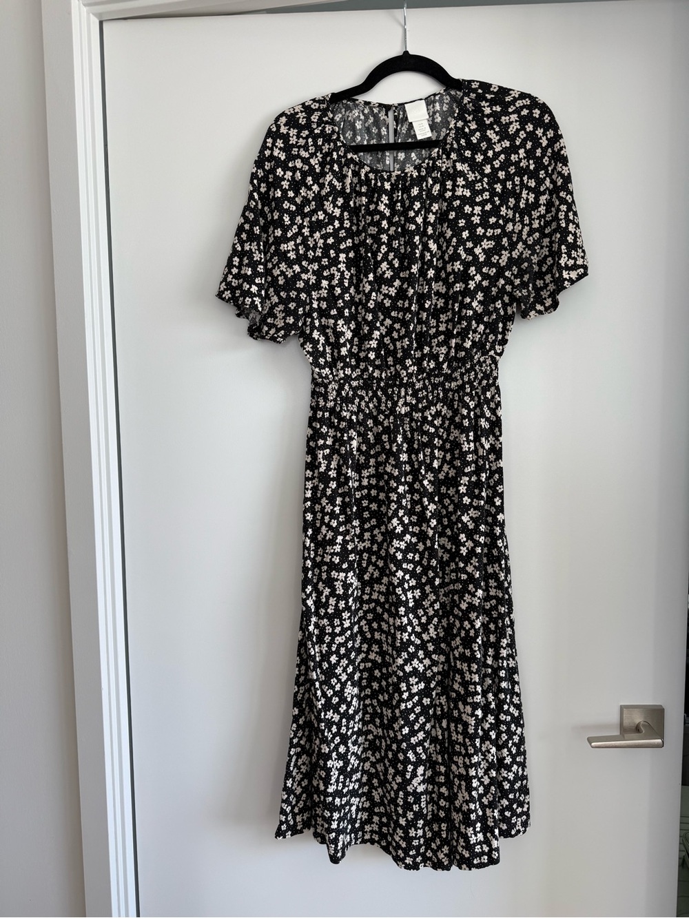 H&M Black Midi Dress with White Floral Print